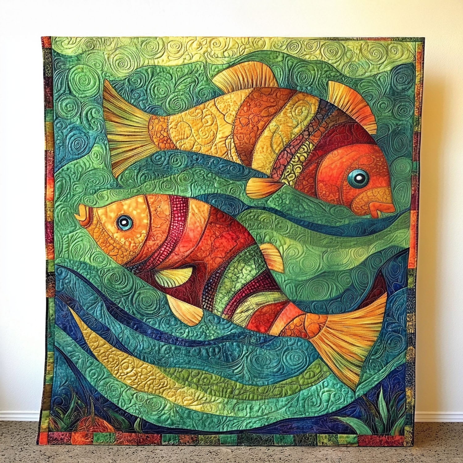 Flowing Fish Quilted Blanket Holiday Throw Blanket Best Gifts For Fisherman