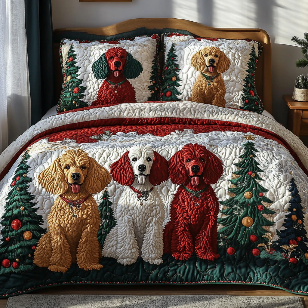 Fluff Crown Quilted Bedding Set Cozy Bedroom Decor Gifts For Poodle Lovers