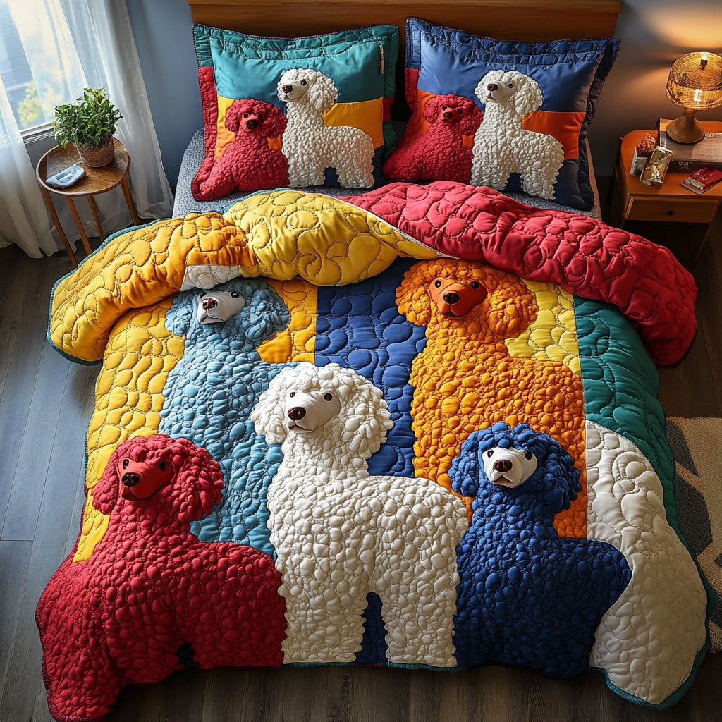 Fluffy Grace Quilted Bedding Set Best Bed Sheet Set Gifts For Poodle Lovers