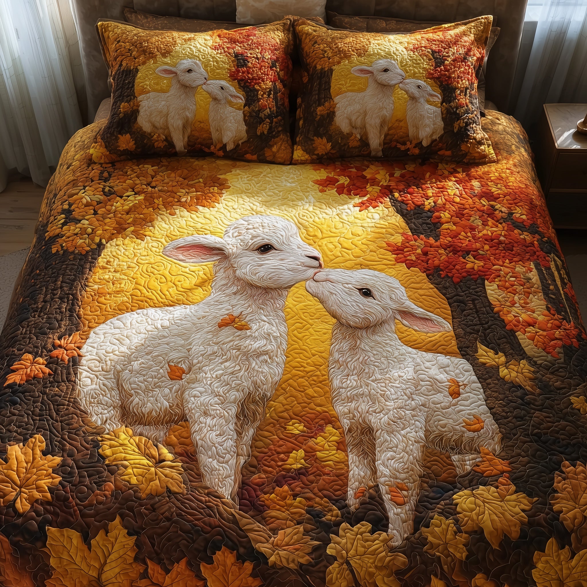 Fluffy Happy Sheep Quilted Bedding Set Duvet Cover Bedspread Sheep Inspired Gifts