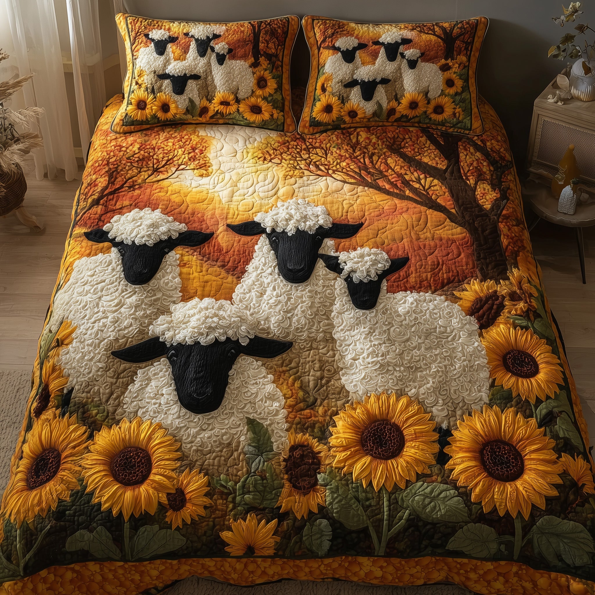 Fluffy Happy Sheep Quilted Bedding Set For Men