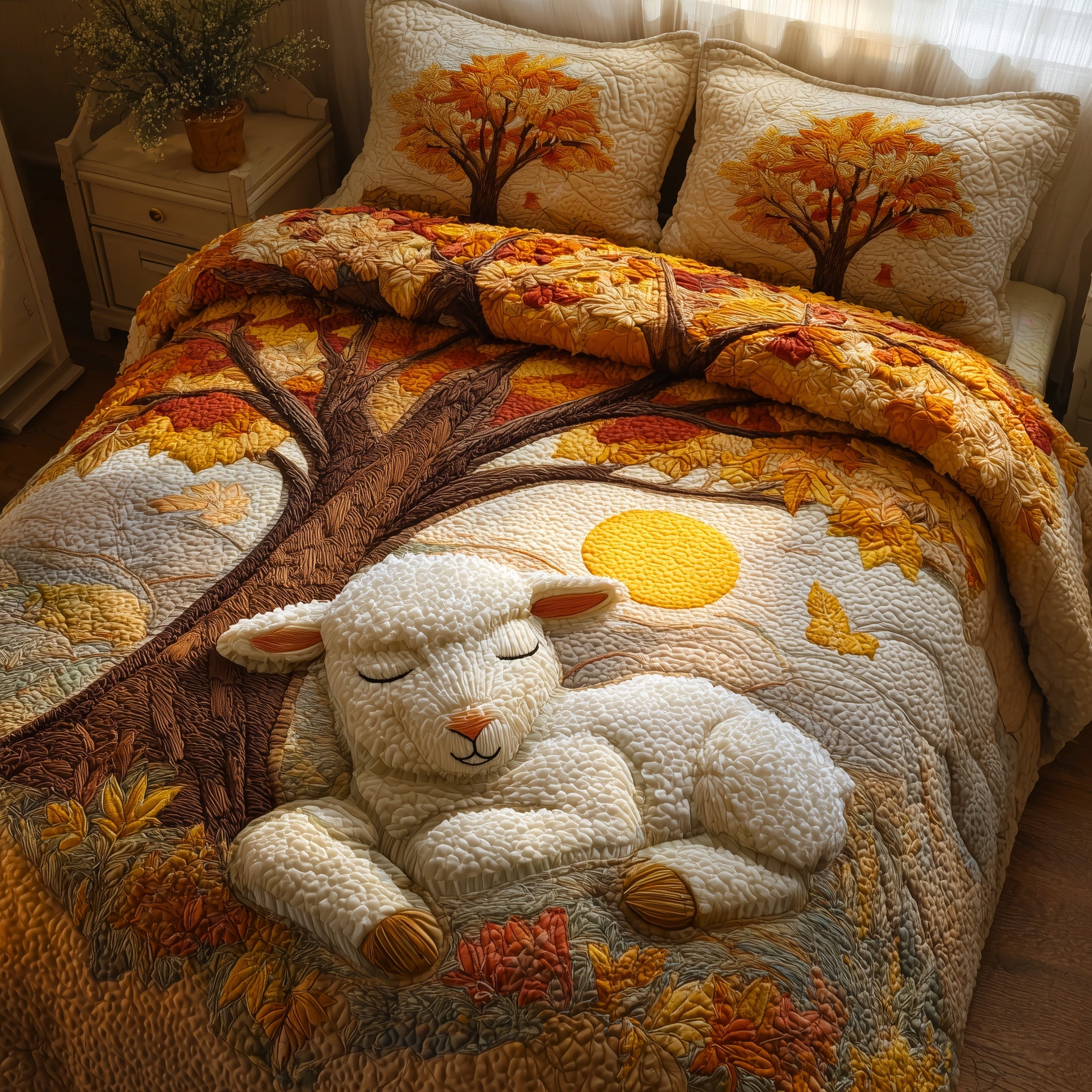 Fluffy Happy Sheep Quilted Bedding Set Stylish Home Decor