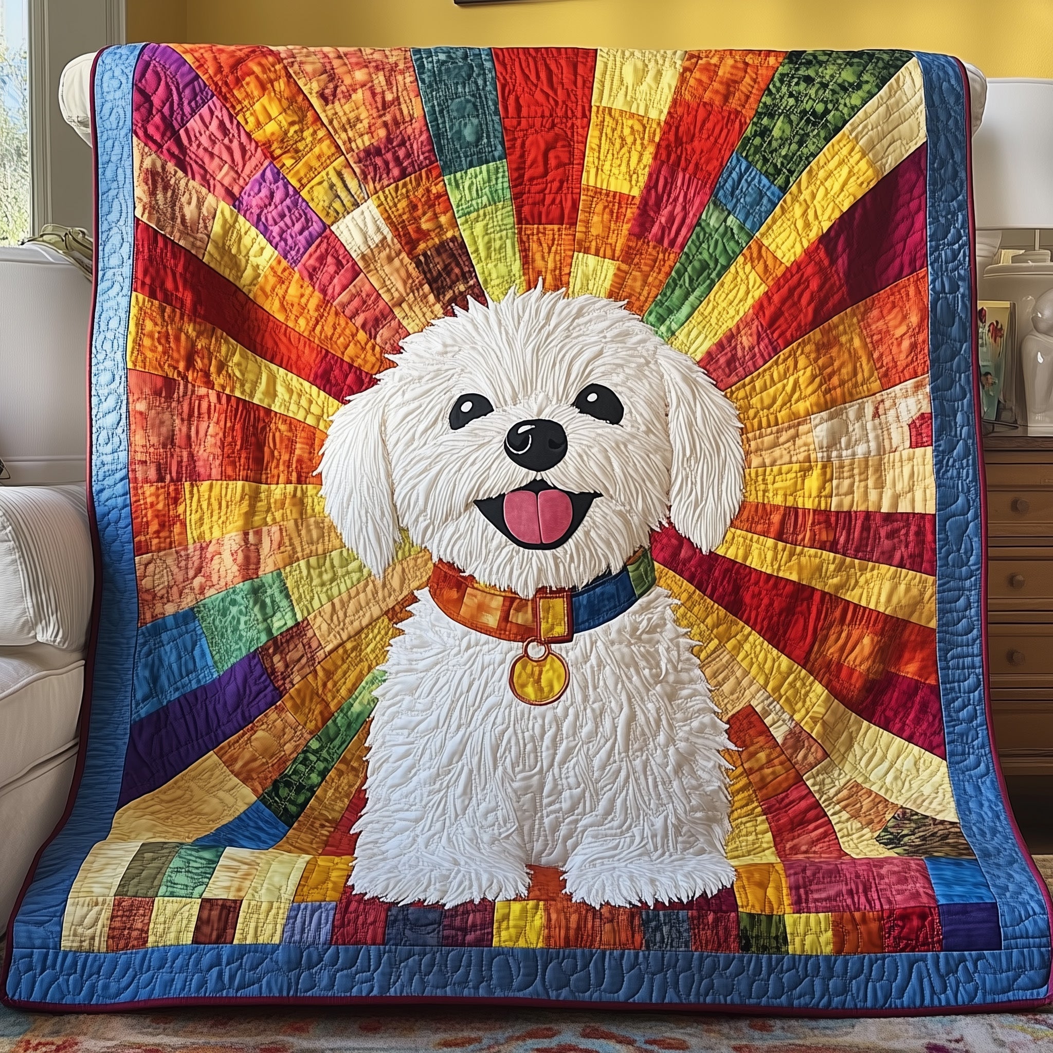 Fluffy Maltese Bichon Quilted Blanket Cute Bed BlanketPresents For New Dog Owners