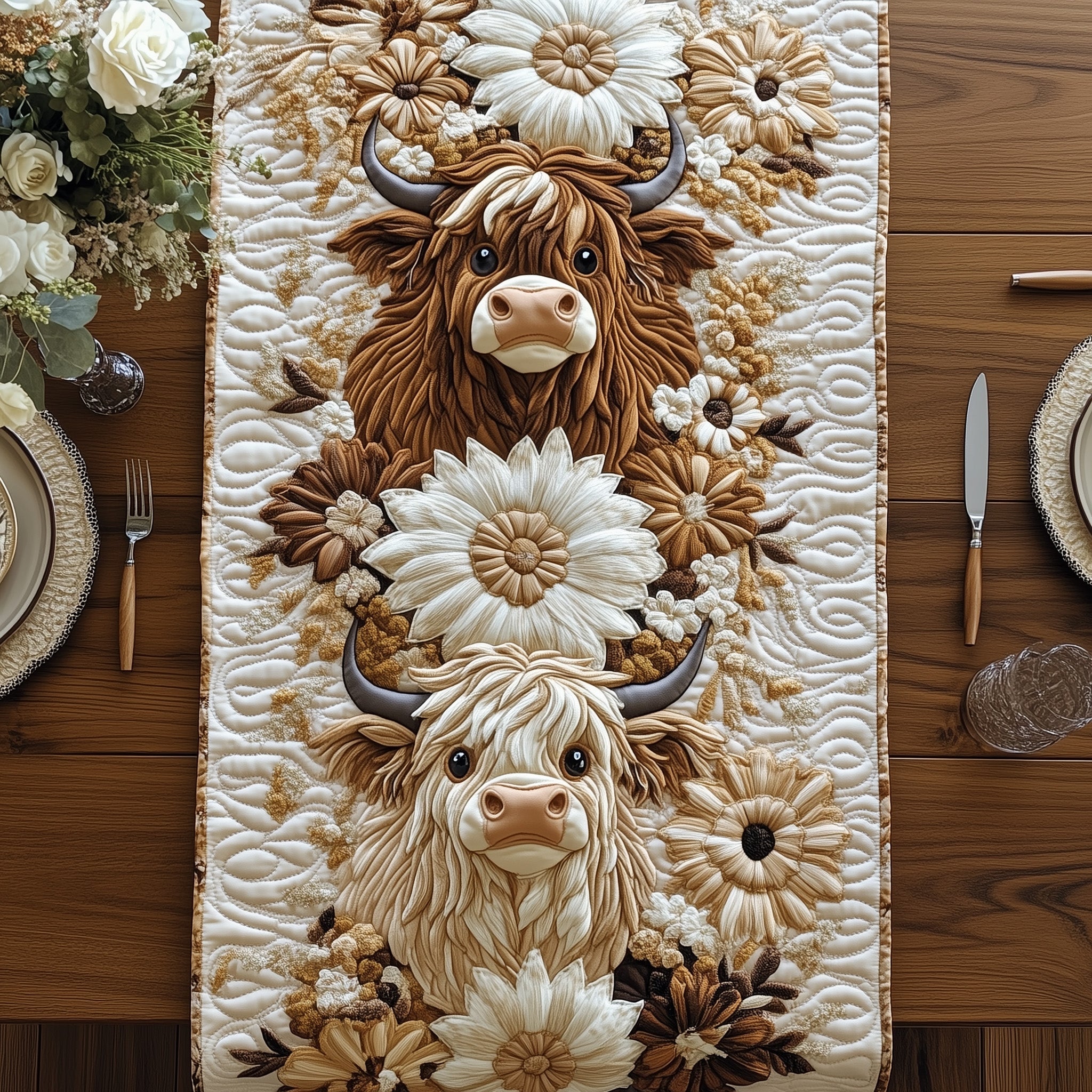 Fluffy Meadow Friends Quilted Table Runner Special Occasion Table Runner Gift