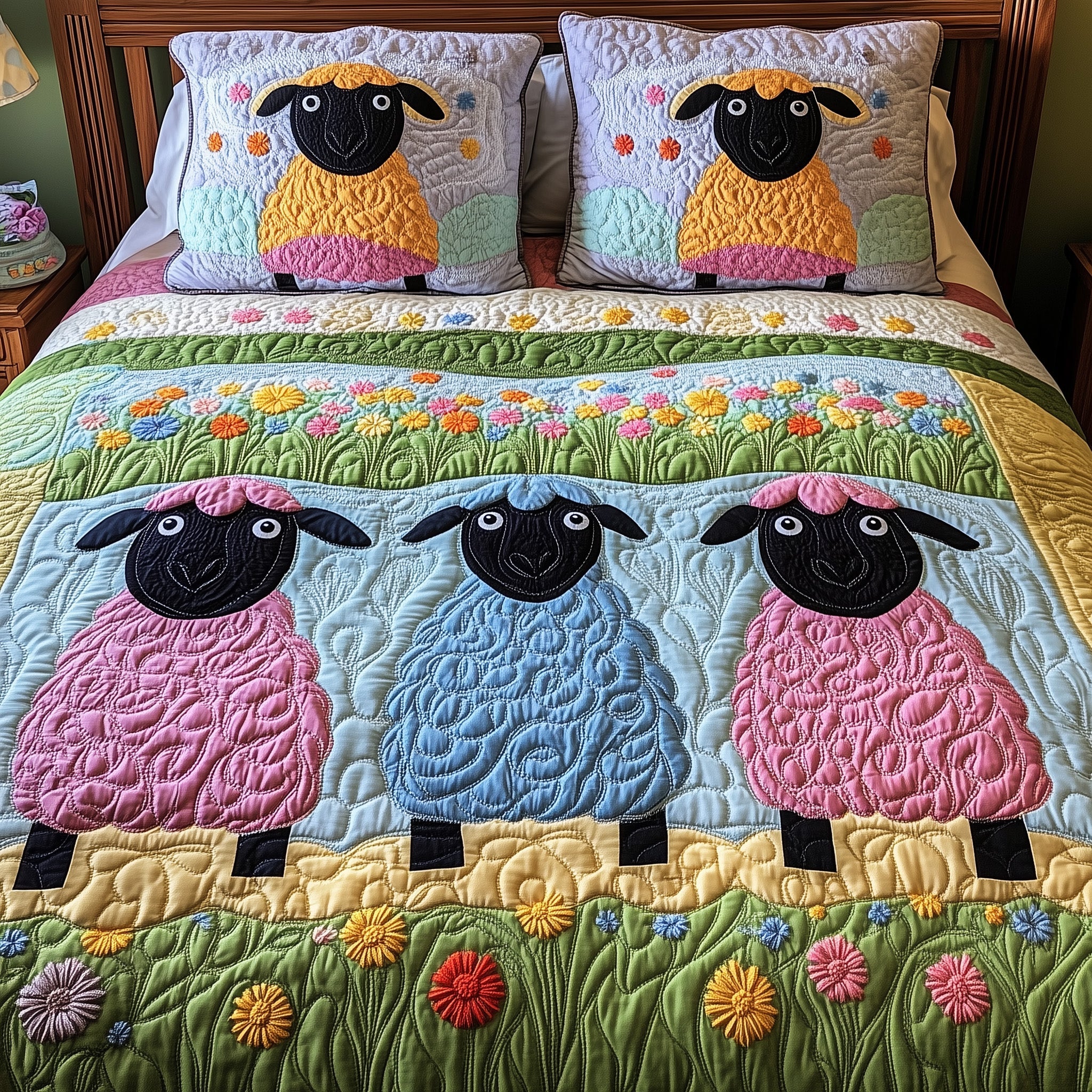 Fluffy Sheep Wonderland Quilted Bedding Set Duvet Cover Bed Sheet Sheep Related Gifts Christmas