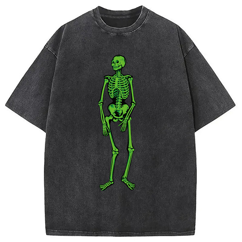 Fluorescent Skeleton Washed T-Shirt Funny Graphic Gift For Friends Gifts For Brother