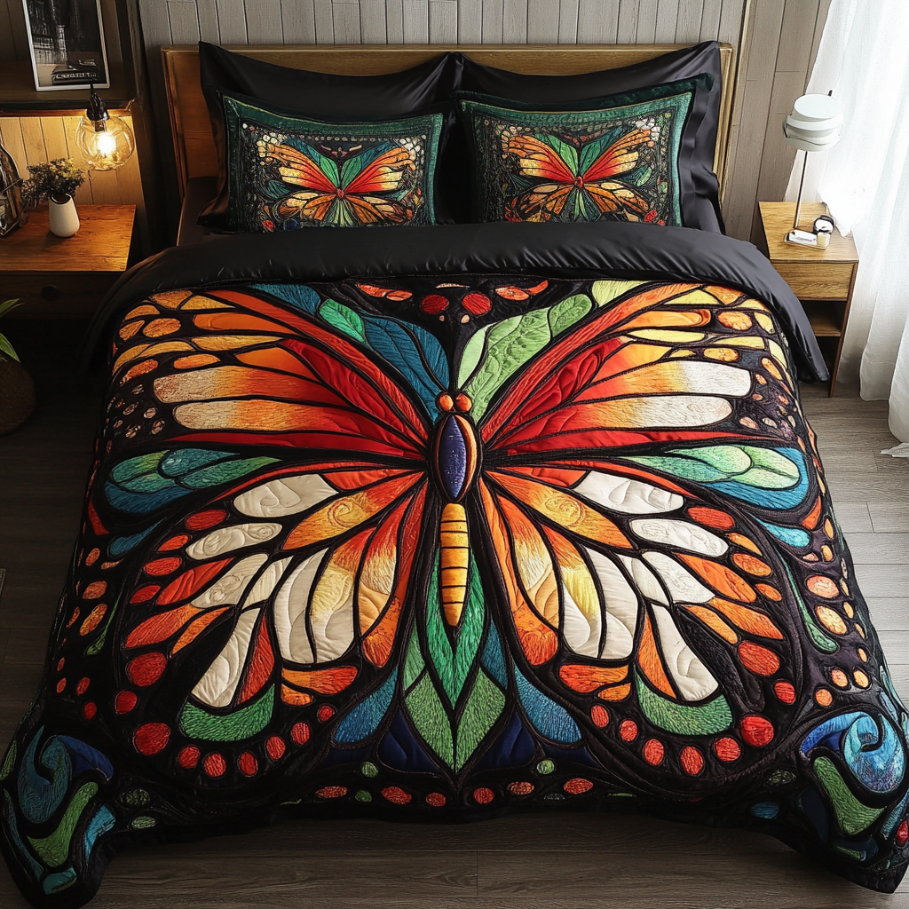 Flutter Bloom Quilted Bedding Set Aesthetic Room Decor Awesome Butterfly Lover Gift Ideas