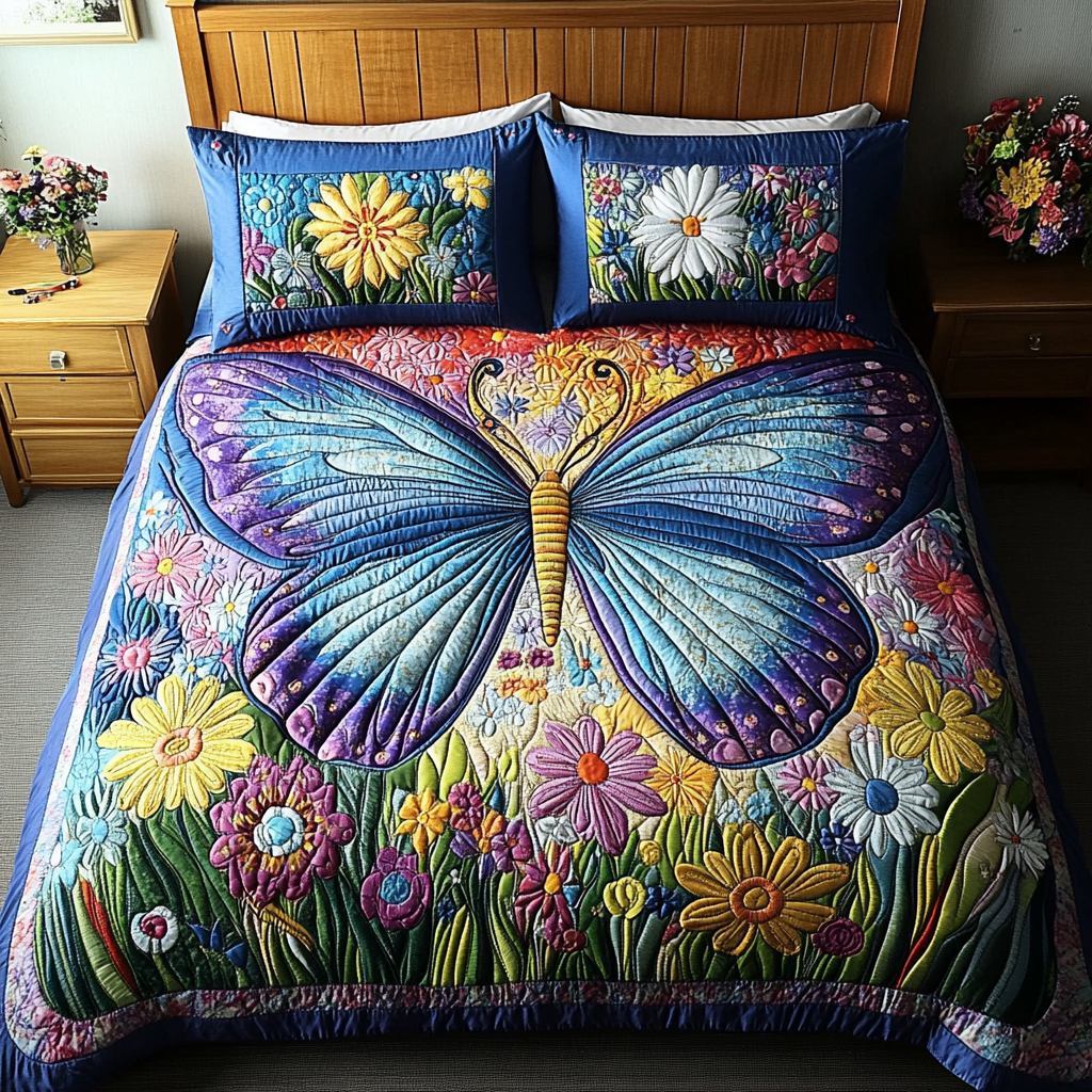 Flutter Garden Quilted Bedding Set Best Bed Sheet Set Butterfly Lover Gifts For Women