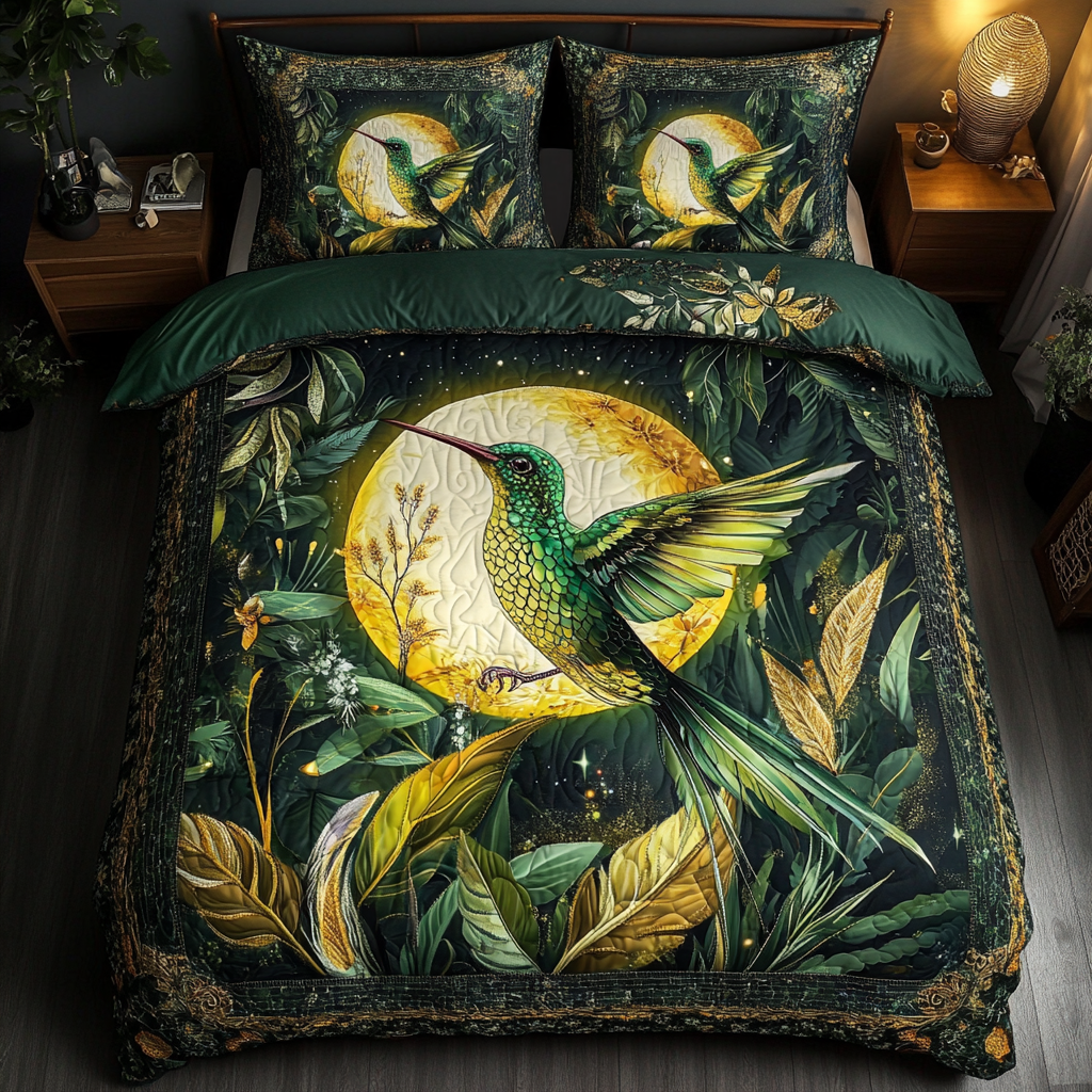 Flutter Glow Quilted Bedding Set Holiday Duvet Cover Set Awesome Gifts For Hummingbird Lovers