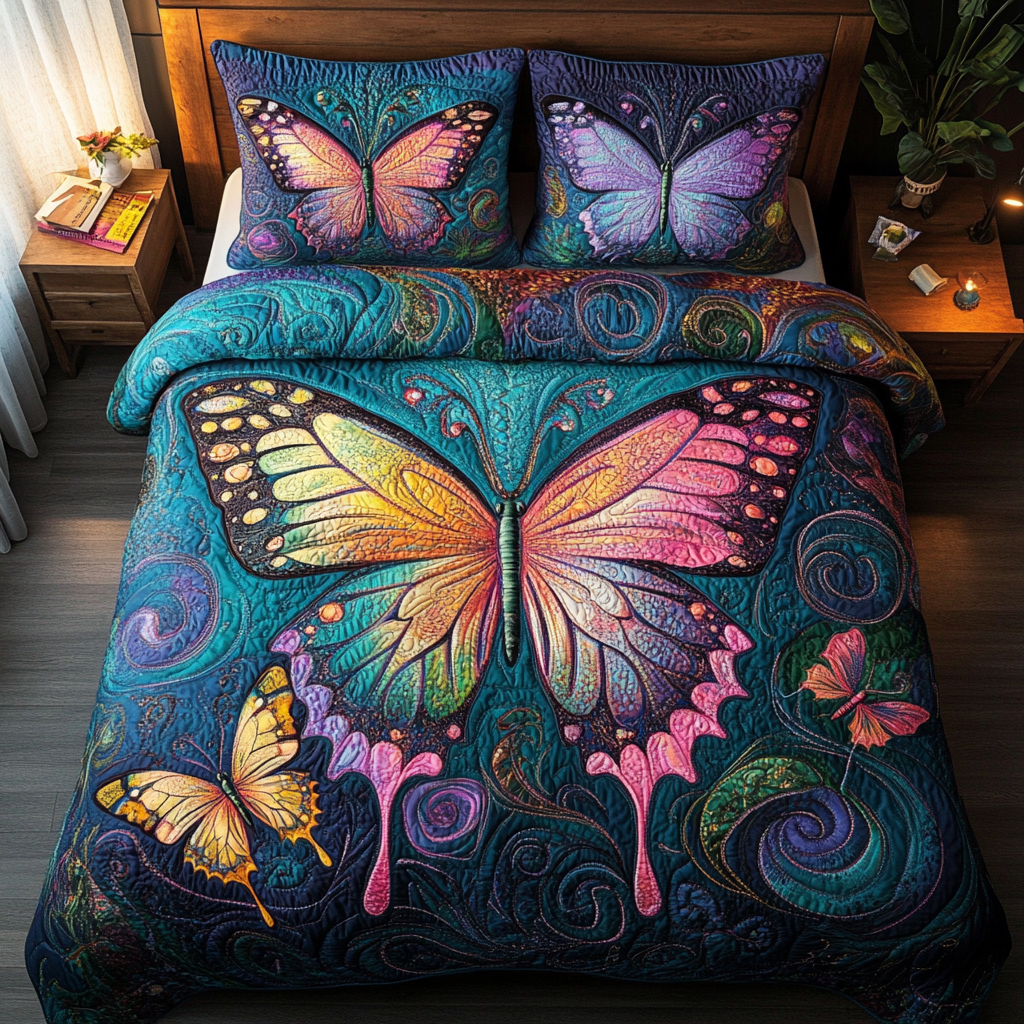 Flutter Grace Quilted Bedding Set Aesthetic Room Decor Cute Butterfly Gifts