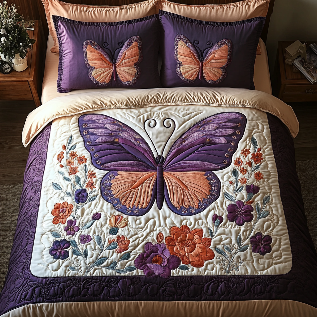 Flutter Grace Quilted Bedding Set Unique Bed Sheet Set Butterfly Gift Ideas For Her