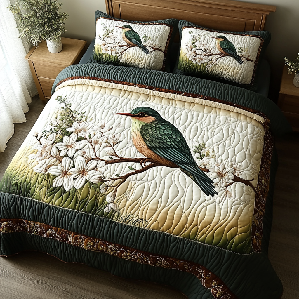 Fluttering Beauty Quilted Bedding Set Warm and Breathable Bedding Set for All Seasons