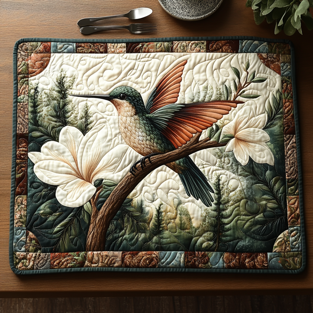 Fluttering Beauty Quilted Place Mat Dining Room Decor Unique Gifts For Hummingbird Lovers