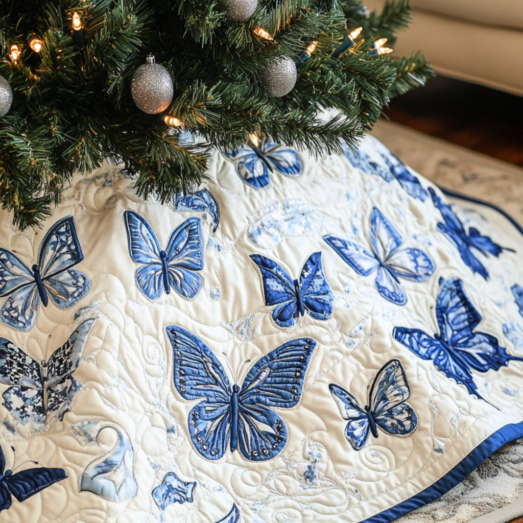 Fluttering Dreams Quilted Christmas Tree Skirt Holiday Living Room Decor