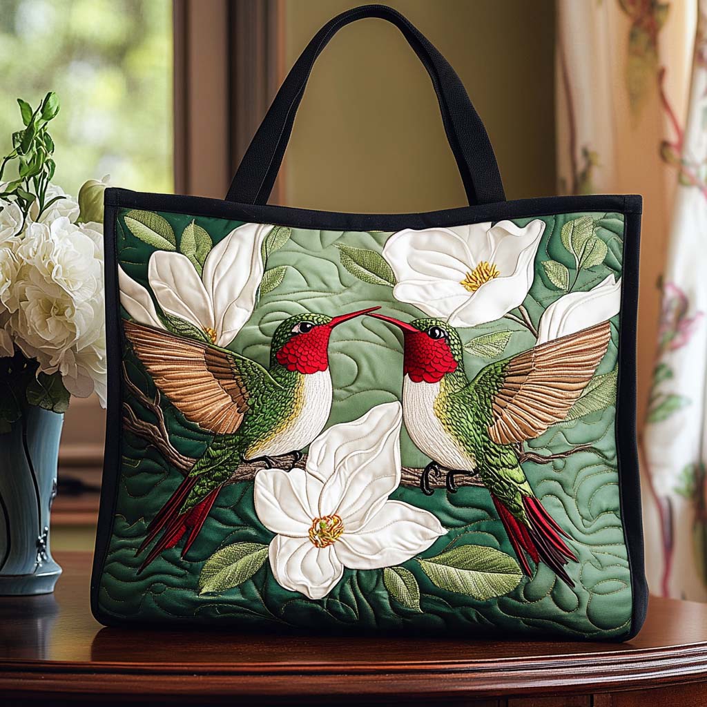 Fluttering Hummer Haven Quilted Tote Bag Bird Gifts For Bird Lovers
