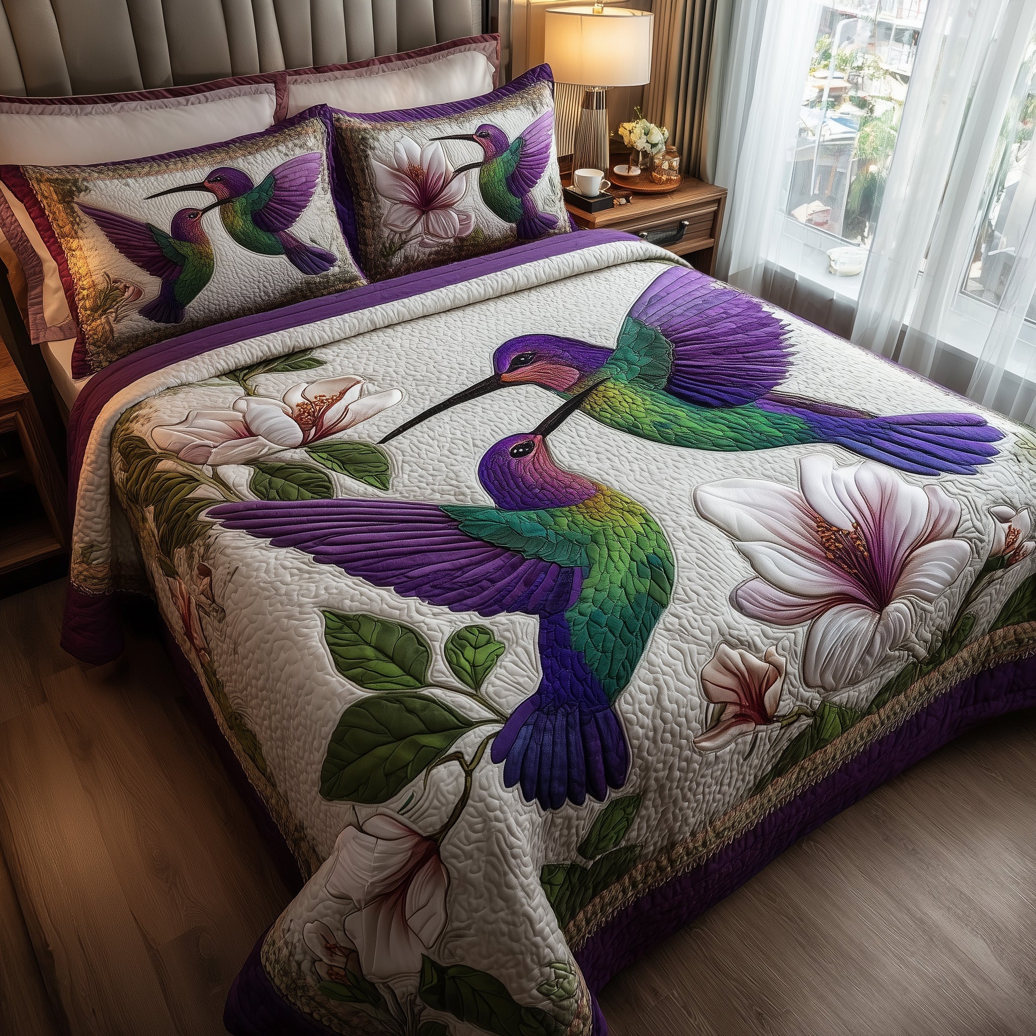 Fluttering Love Quilted Bedding Set Duvet Cover Bedspread Hummingbird Themed Birthday Gifts