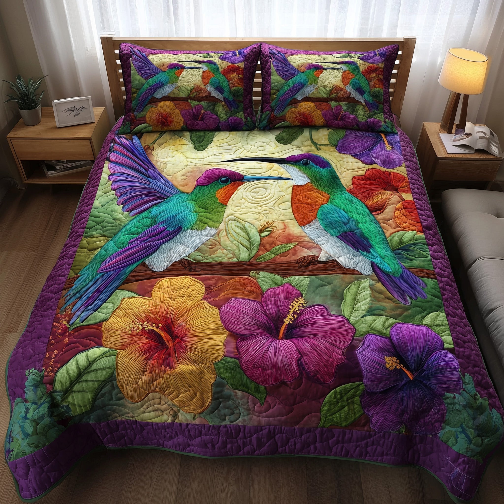 Fluttering Love Quilted Bedding Set Lightweight