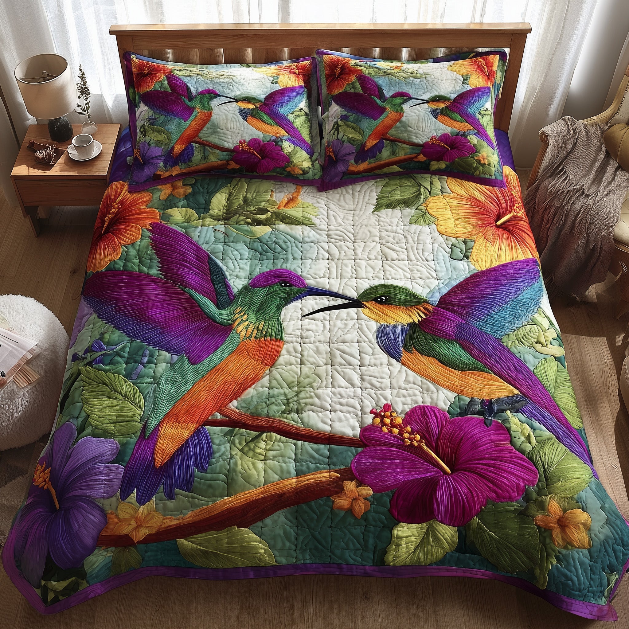Fluttering Love Quilted Bedding Set Machine Washable