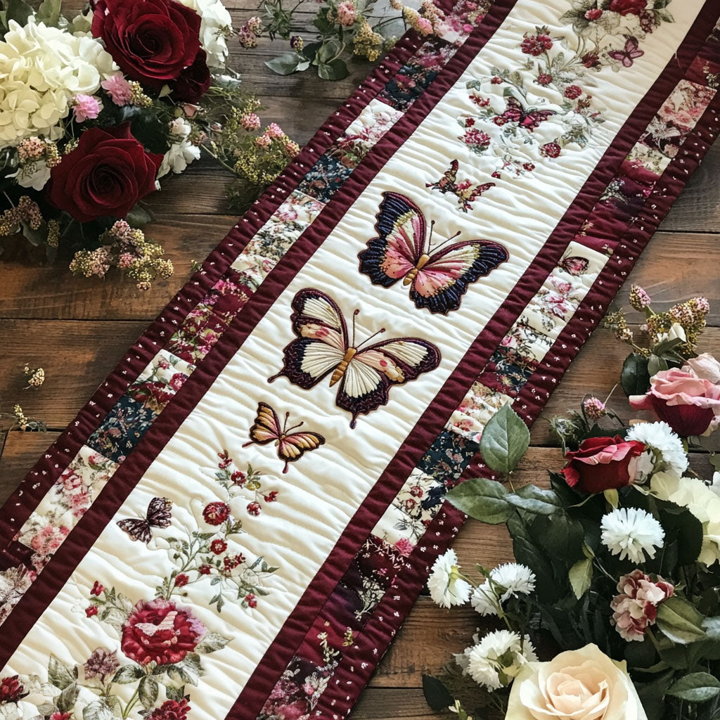 Fluttering Serenity Quilted Table Runner Dining Room Table Runner Decor Presents For Butterfly Lovers Women
