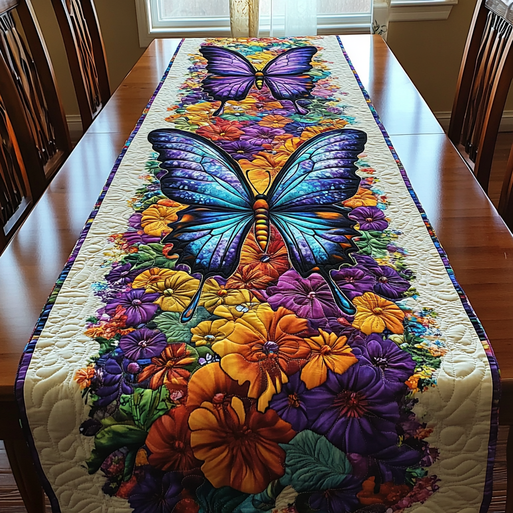 Fluttering Wings Quilted Table Runner Kitchen Table Decor Butterfly Themed Birthday Presents