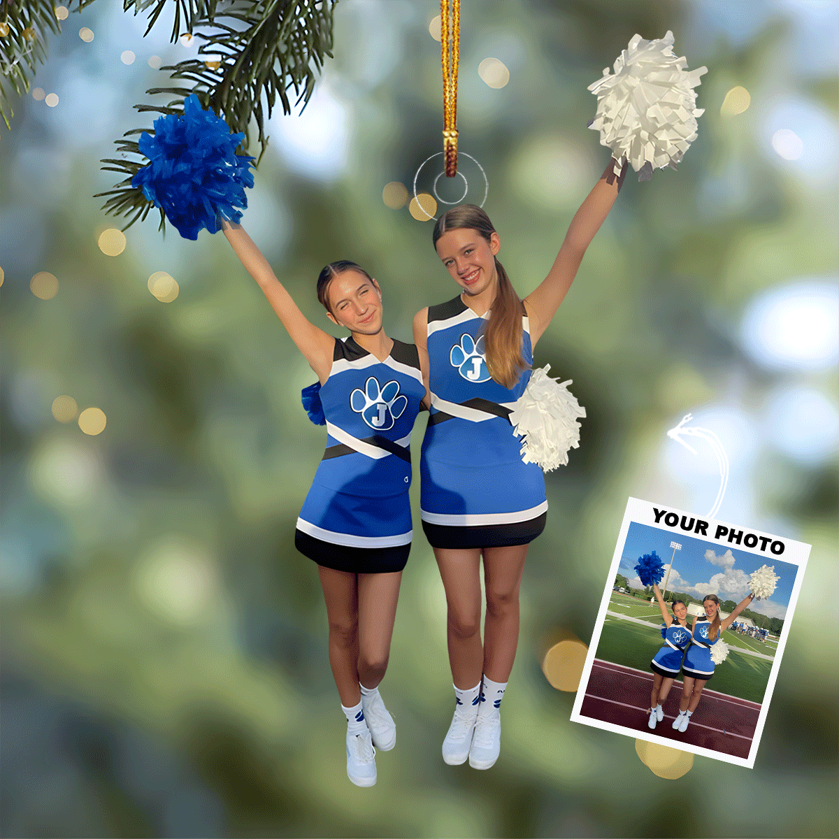 Fly High Personalized Photo Mica Ornament Christmas Gift For Cheerleader Friends
