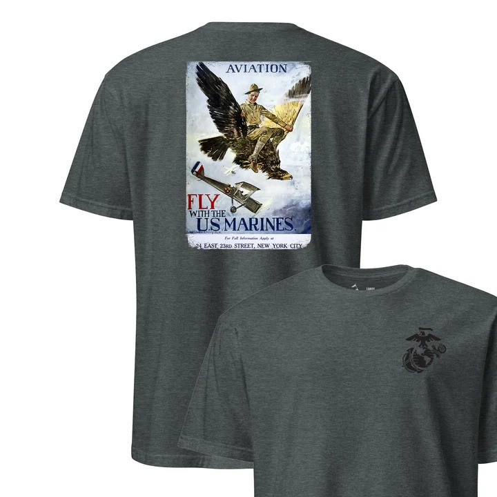 Fly With The Marines T Shirt Vintage Recruiting Poster Apparel Gift For Military History Fans