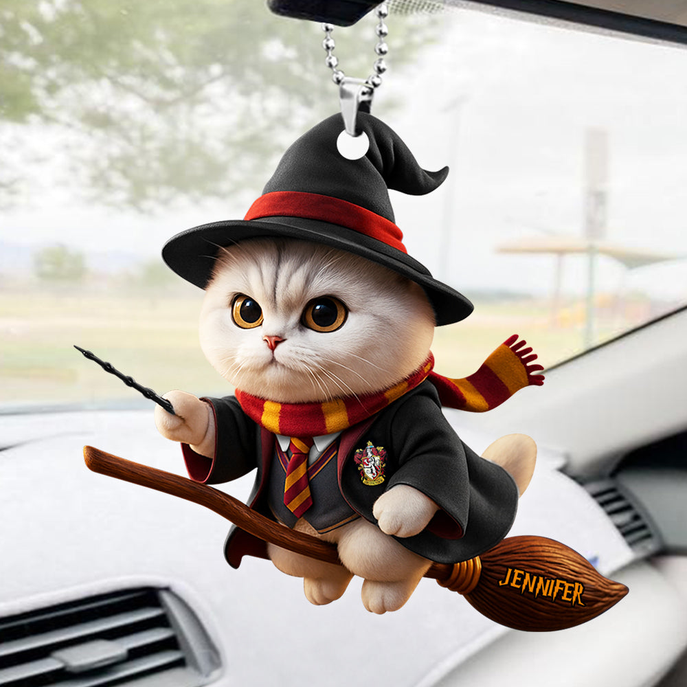 Flying Broom Cat - Car Ornament Personalized Gifts For Cat Lovers - Family Christmas Ornament Gift