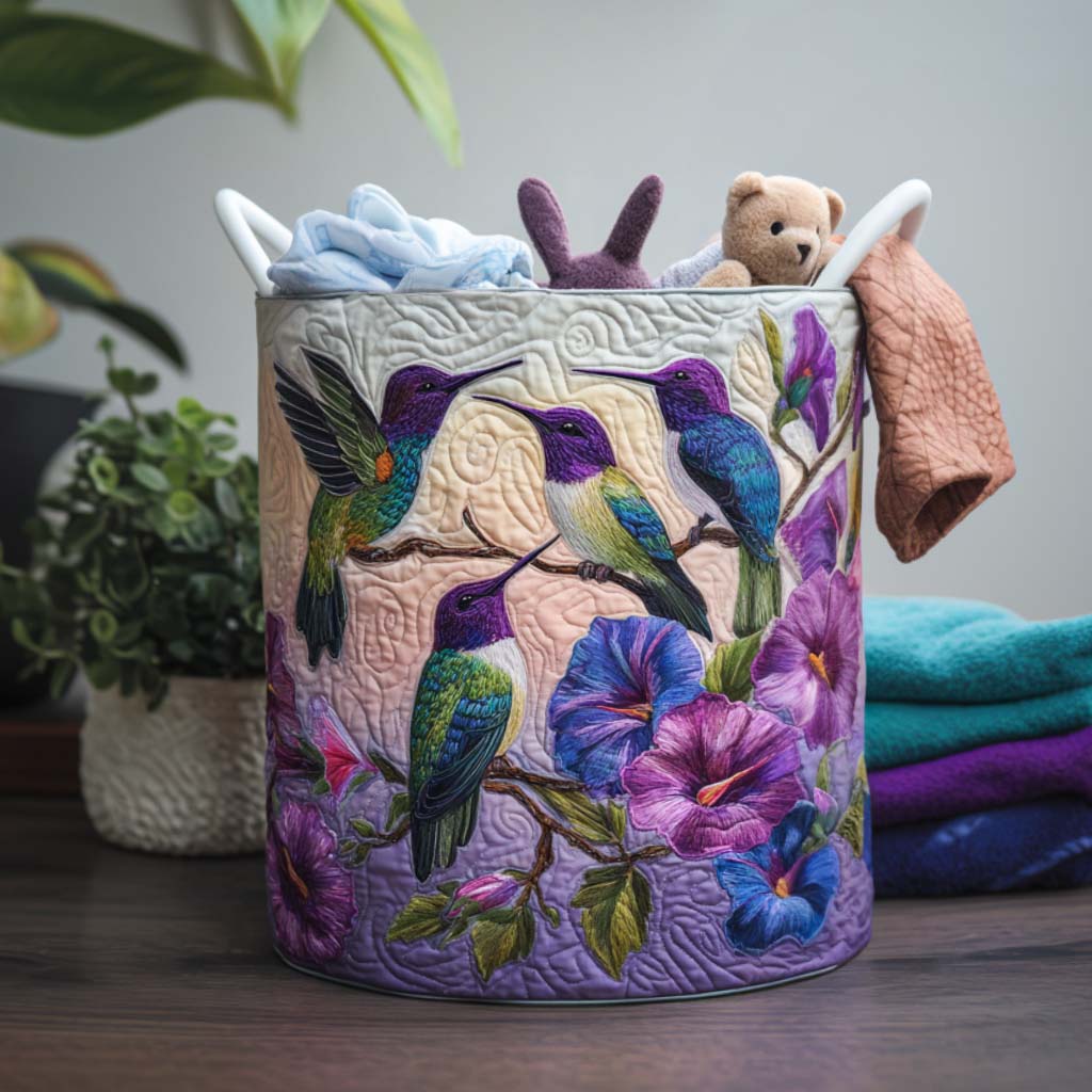 Flying Hummingbird Charm Quilted Laundry Basket Gift To Brighten Their Day