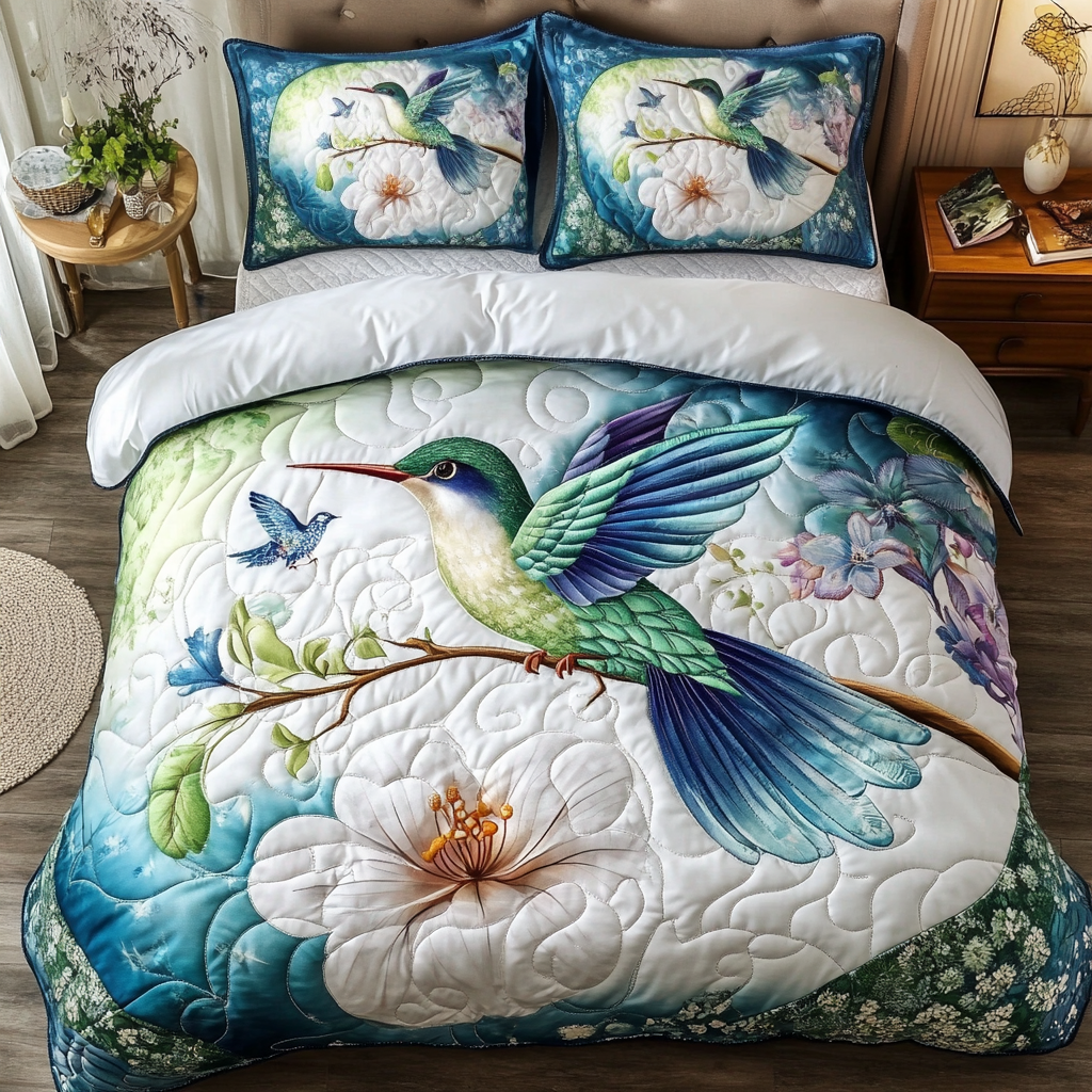Flying Hummingbird Quilted Bedding Set Best Comforter Sets Awesome Gifts For Hummingbird Lovers