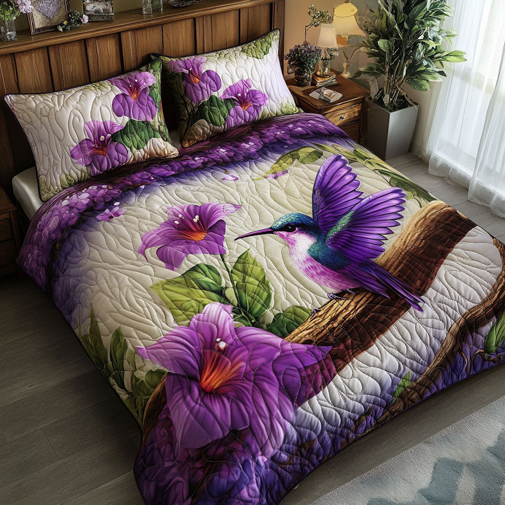 Flying Purple Beauty Quilted Bedding Set Unique Bed Sheet Set The Hummingbird Gift