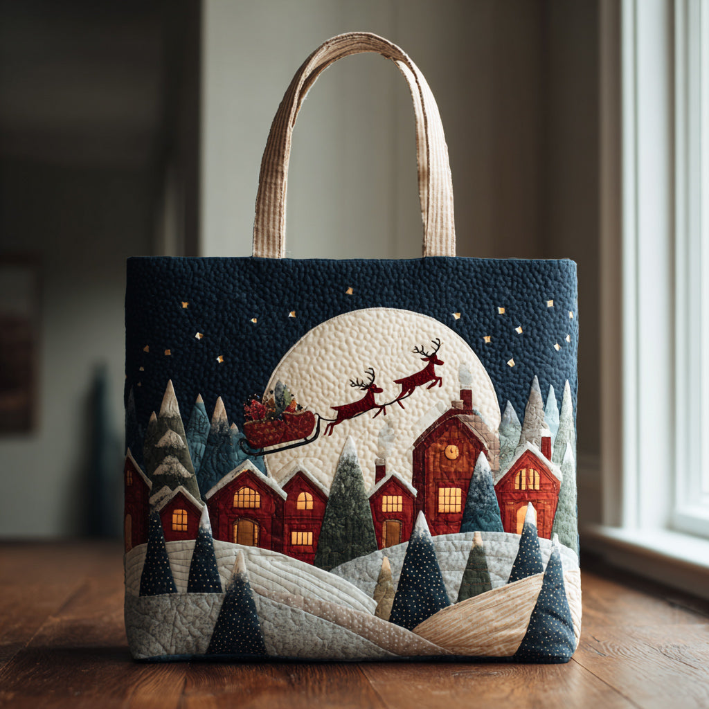 Flying Santa Claus Quilted Tote Bag Virtual Secret Santa