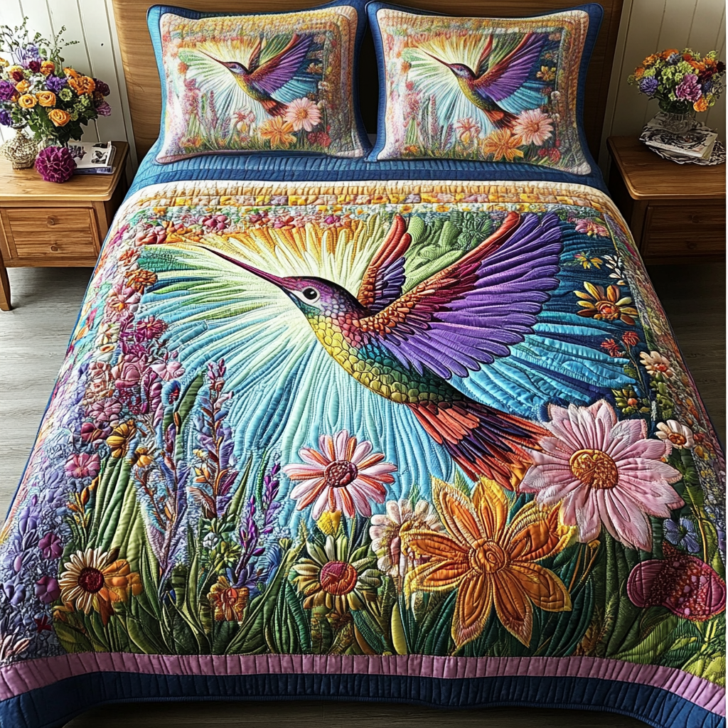 Flying Serenity Quilted Bedding Set Bed Decorations Hummingbird Birthday Gift Ideas