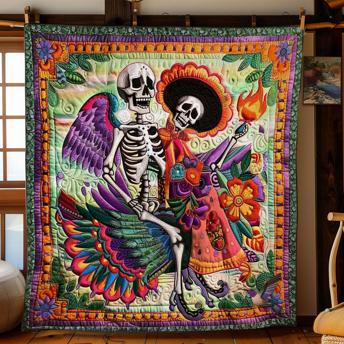 Flying Skeleton Fiesta Holiday Xmas Quilt Blanket Gifts To Get Your Mom For Christmas