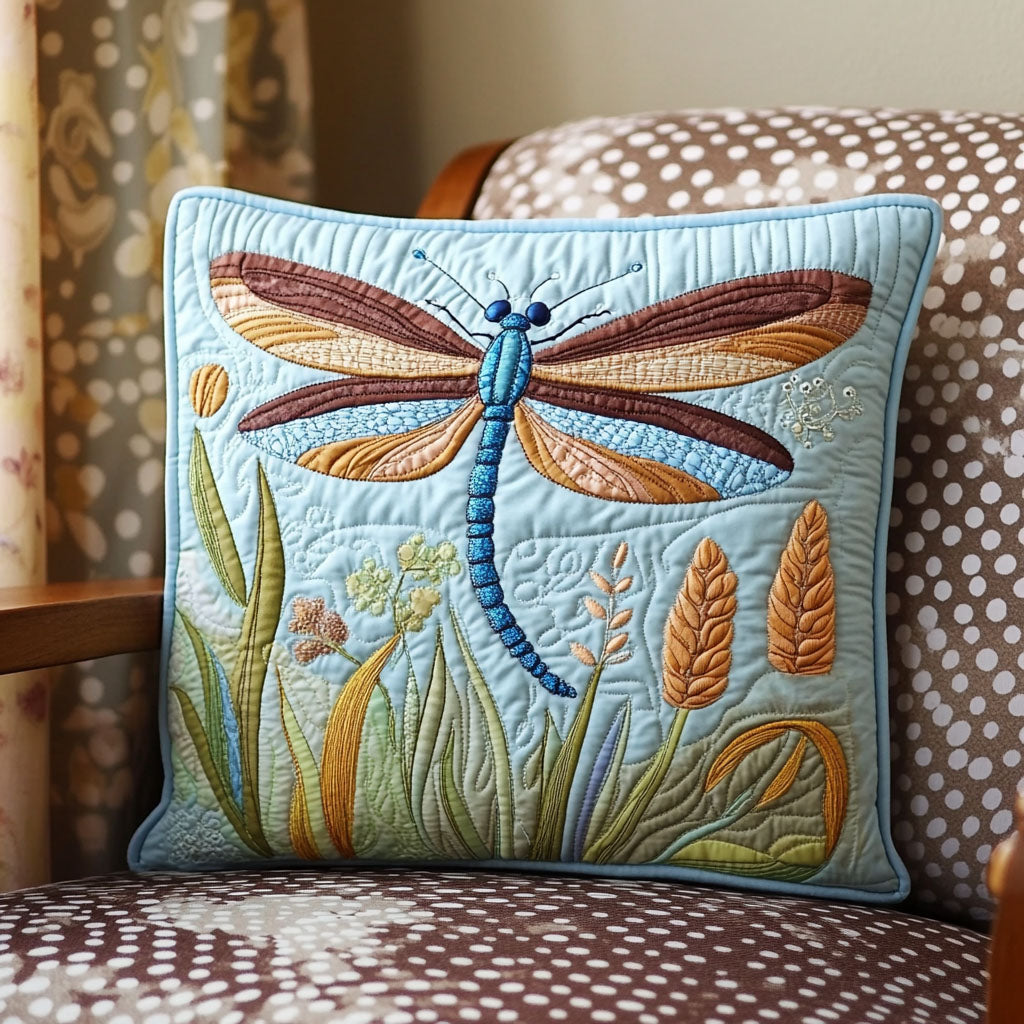 Flying Through Spring Quilted Pillow Case Decorative Throw Pillow Covers Dragonfly Themed Gifts