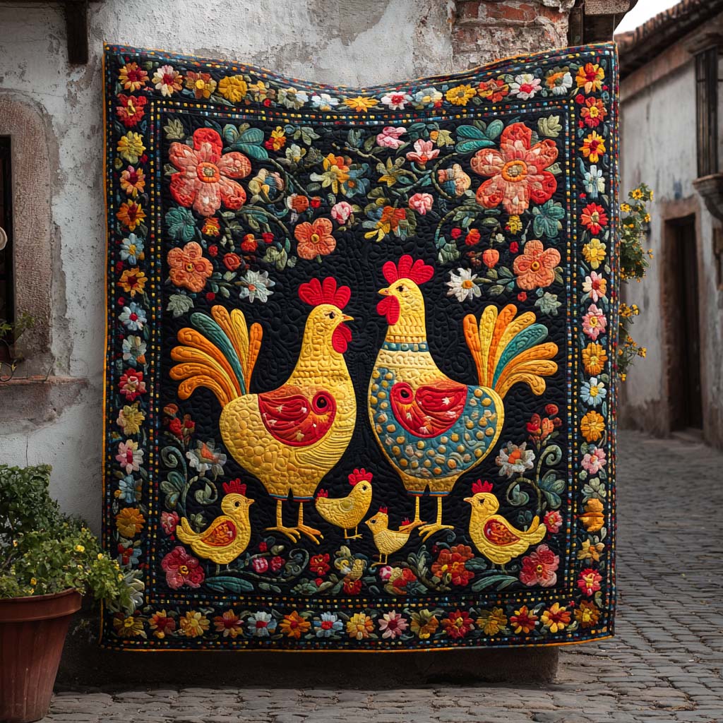 Folk Chicken Garden Quilted Blanket Christmas Bedroom Decor Unique Skull Gifts For Him