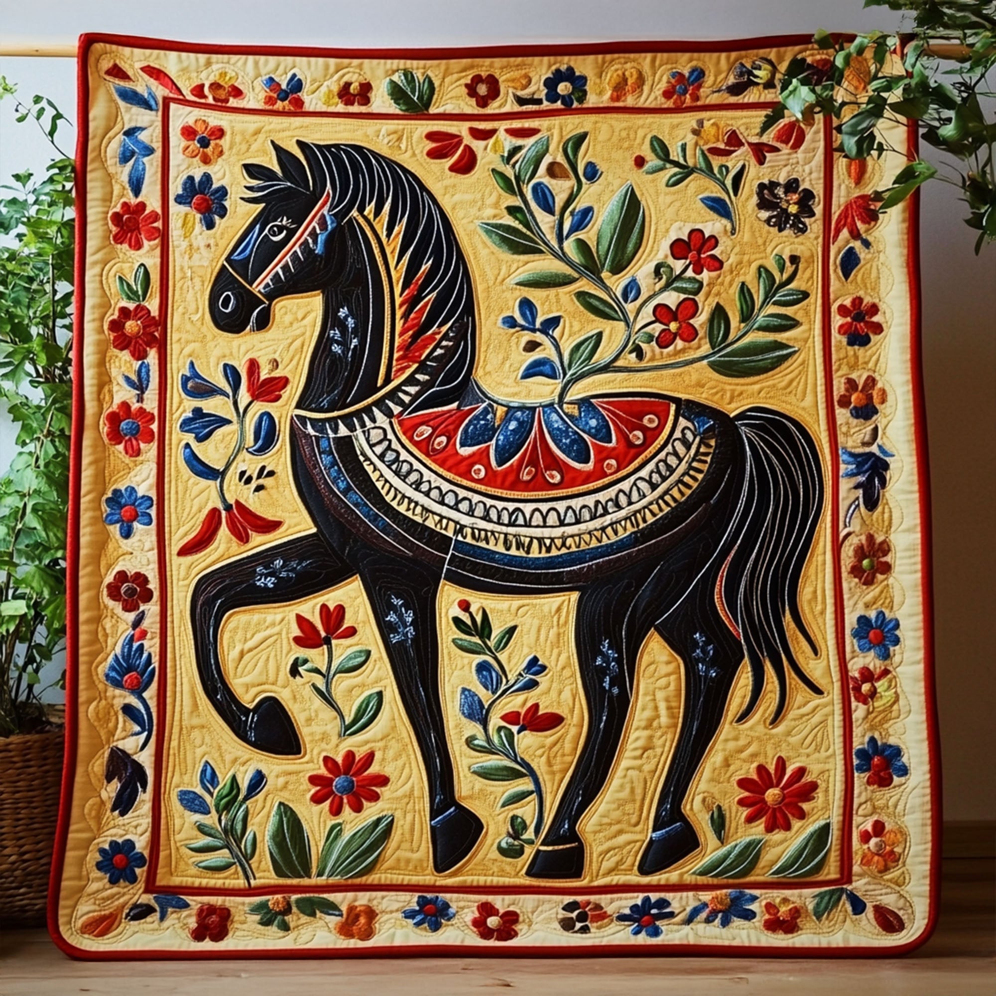 Folk Festival Ride Quilted Blanket Christmas Throw Blanket Best Gifts For Horse Owners