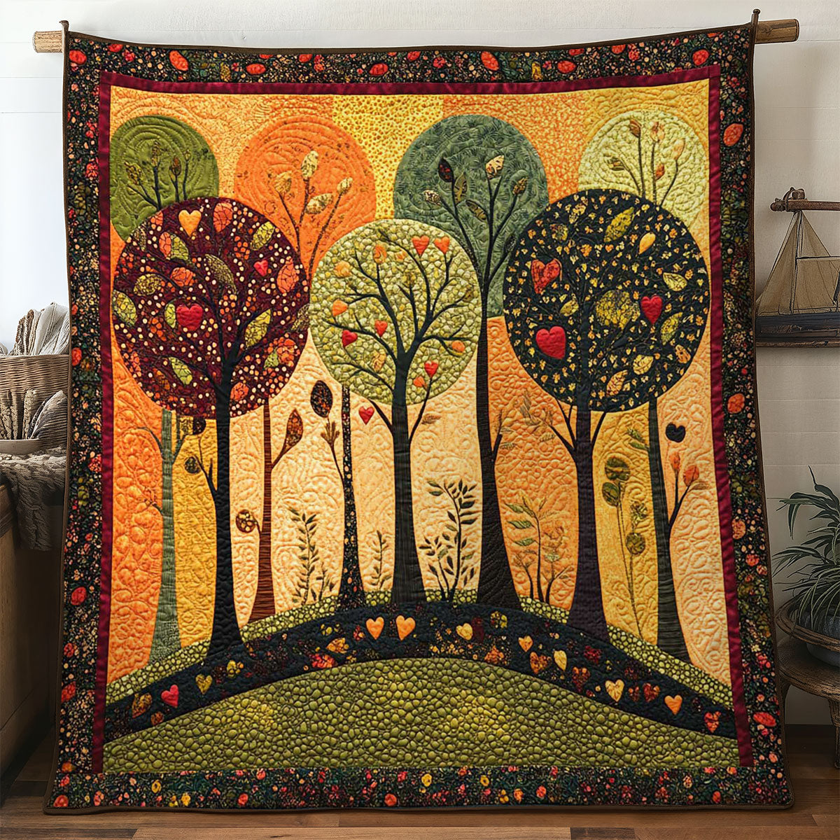 Folk Forest Quilt Home Essential Gift Cozy Quilt Blanket