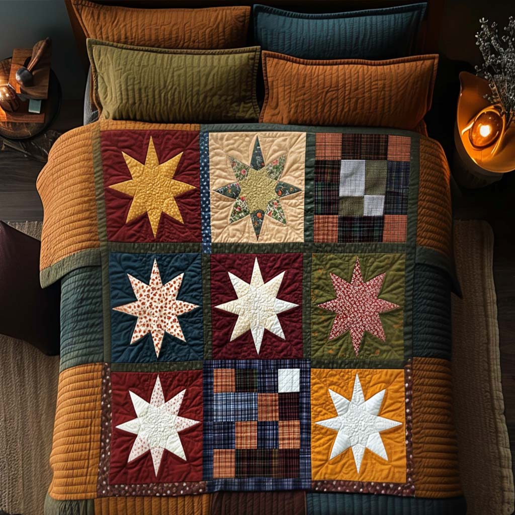 Folk Star Grid Quited Bedding Set Thoughtful Bedding Gift for Cozy Winter Nights