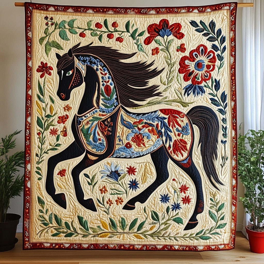 Folk Tale Ride Quilted Blanket Bedroom Decor Horse Themed Christmas Gifts