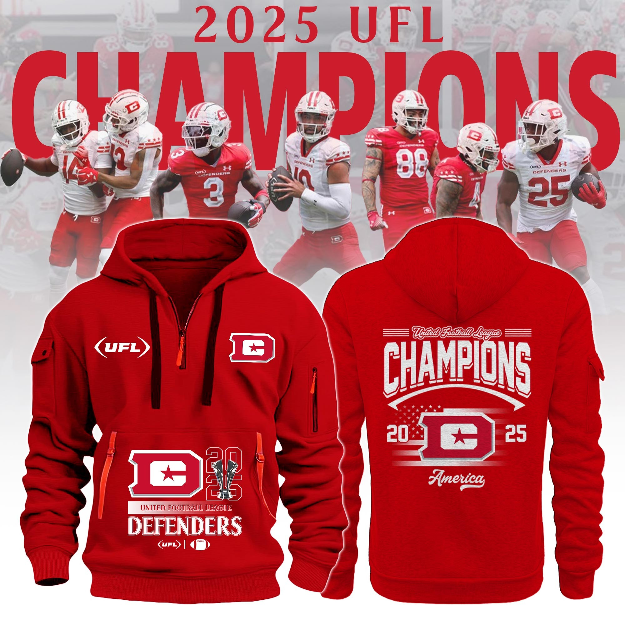 Fontaines DC Defenders United Football League Champions Quarter Zip Hoodie 2025 Fan Gifts