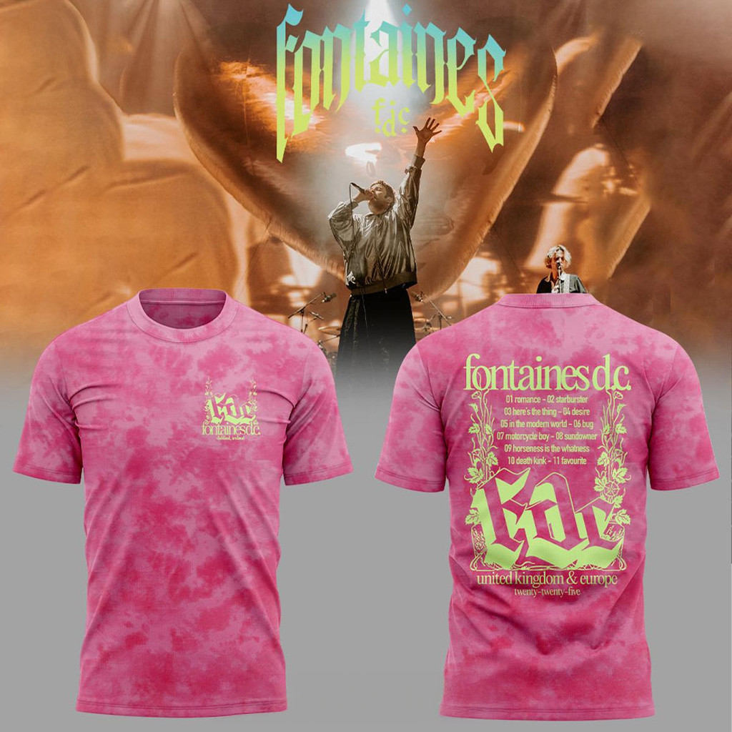 Fontaines DC x Pink Crystal Tie Dye T-Shirt Fontaines DC Merch Gift Ideas For Rock Fans