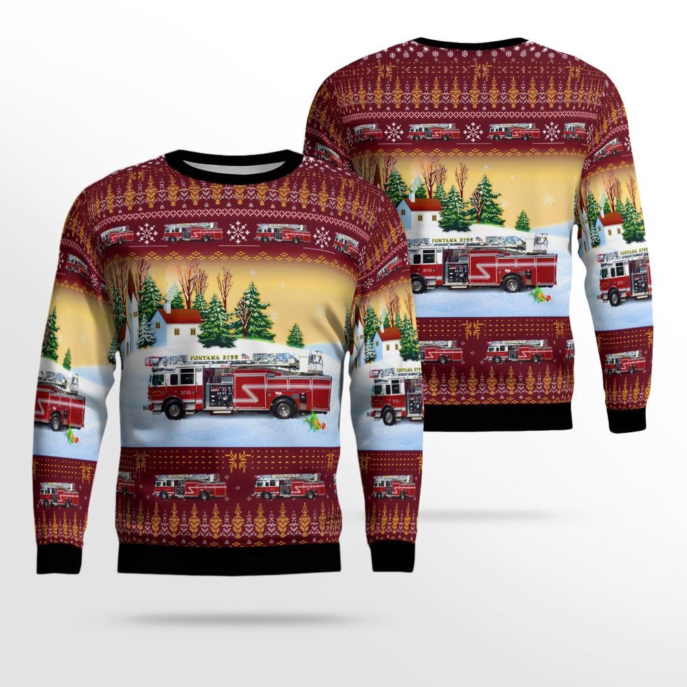 Fontana Fire and Rescue Fontana Wisconsin Christmas AOP Ugly Sweater Xmas Unisex Sweater Christmas Gifts For Men Women