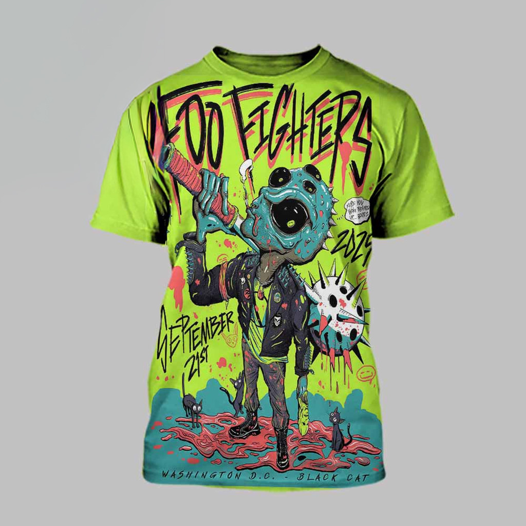 Foo Fighters Merch Black Cat 2025 Washington DC On September 21st Alien T-Shirt Fan Gifts
