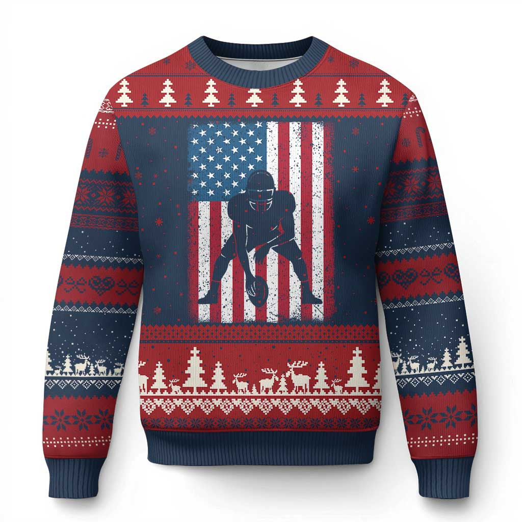 Football American Flag Ugly Christmas Sweater Cool Patriotic Sweater Football Player Gifts