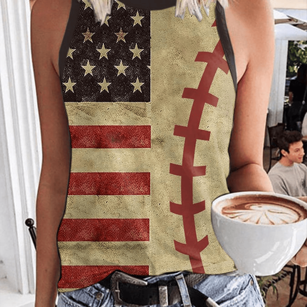 Football American Flag Vintage Tank Top Patriotic Football Game Day Outfit Fan Gear