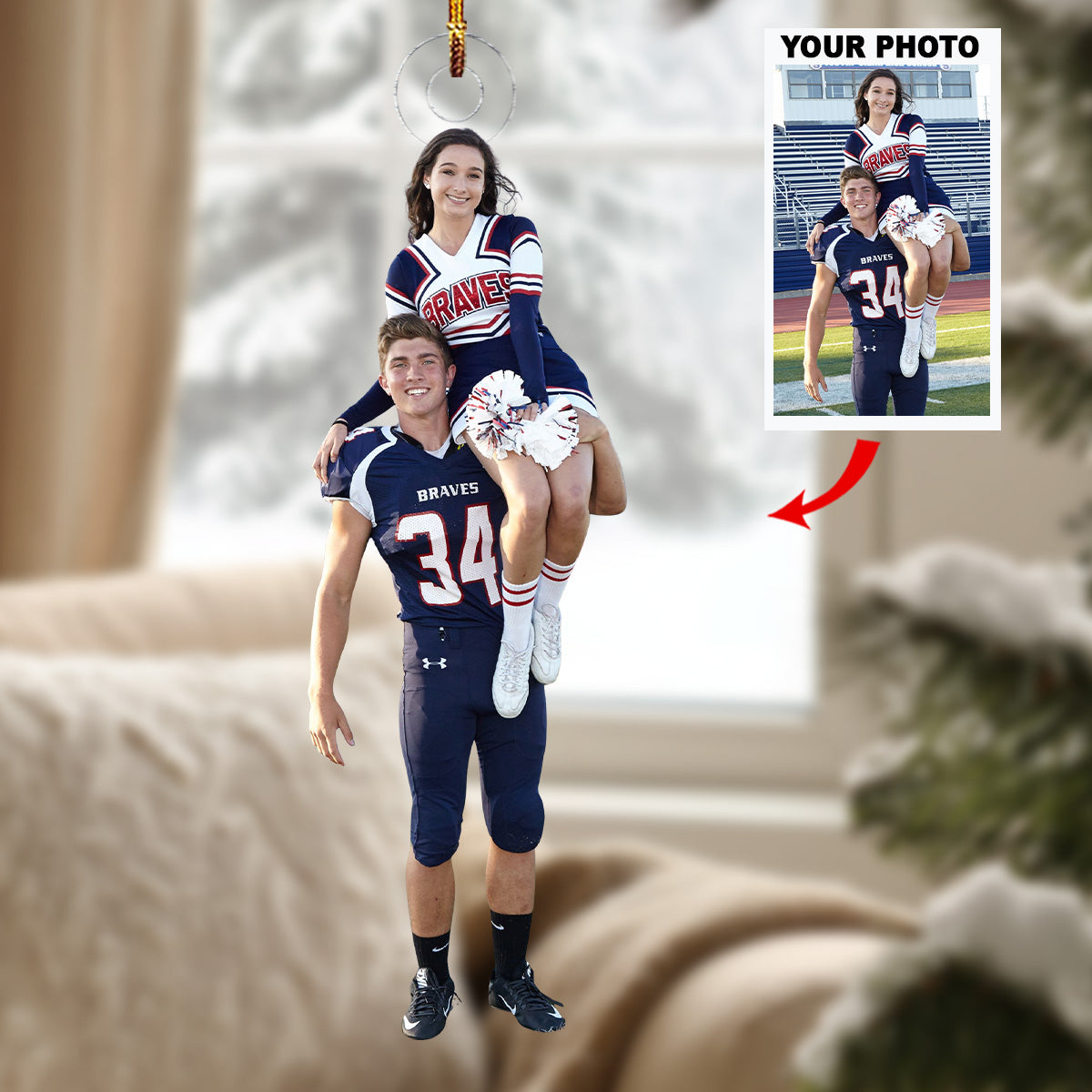 Football Cheerleader Couple Personalized Photo Mica Ornament Gift For Couple