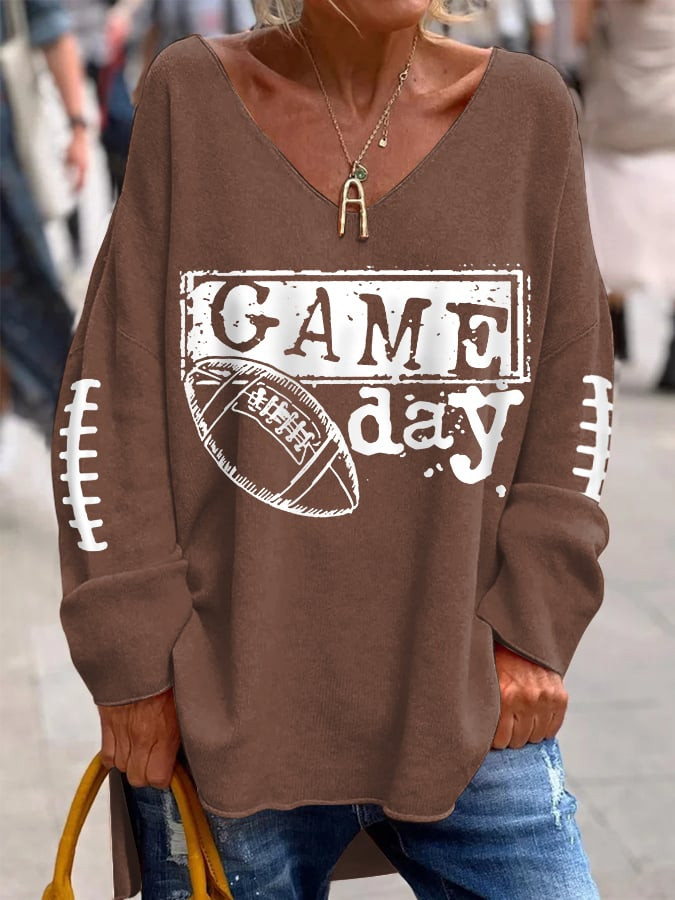 Football Fans Gameday V-Neck Long Sleeve Shirt Football Clothing Gifts For Grandma