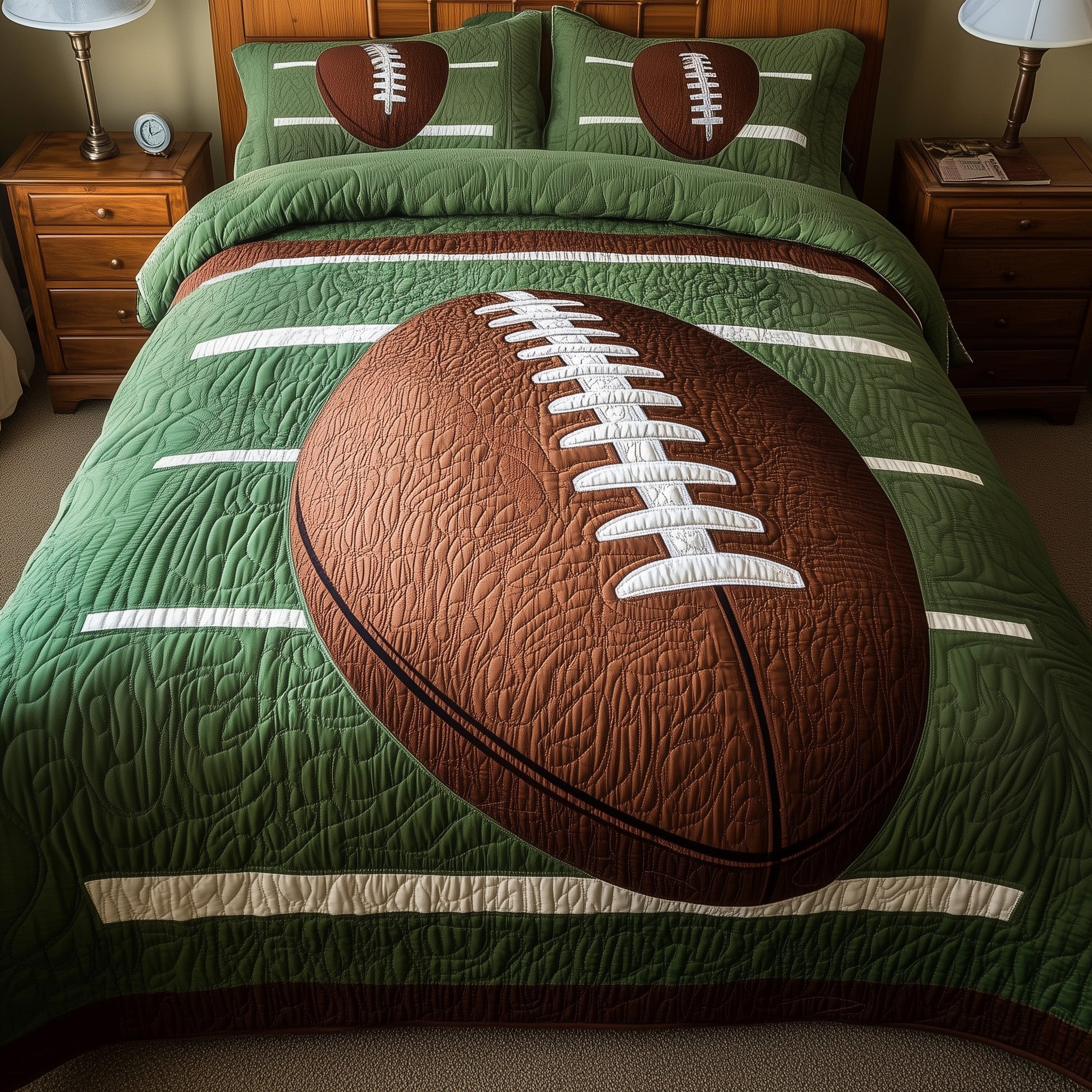 Football Field Quilted Bedding Set Duvet Cover Merchandise Gift Bag Ideas For Football Players