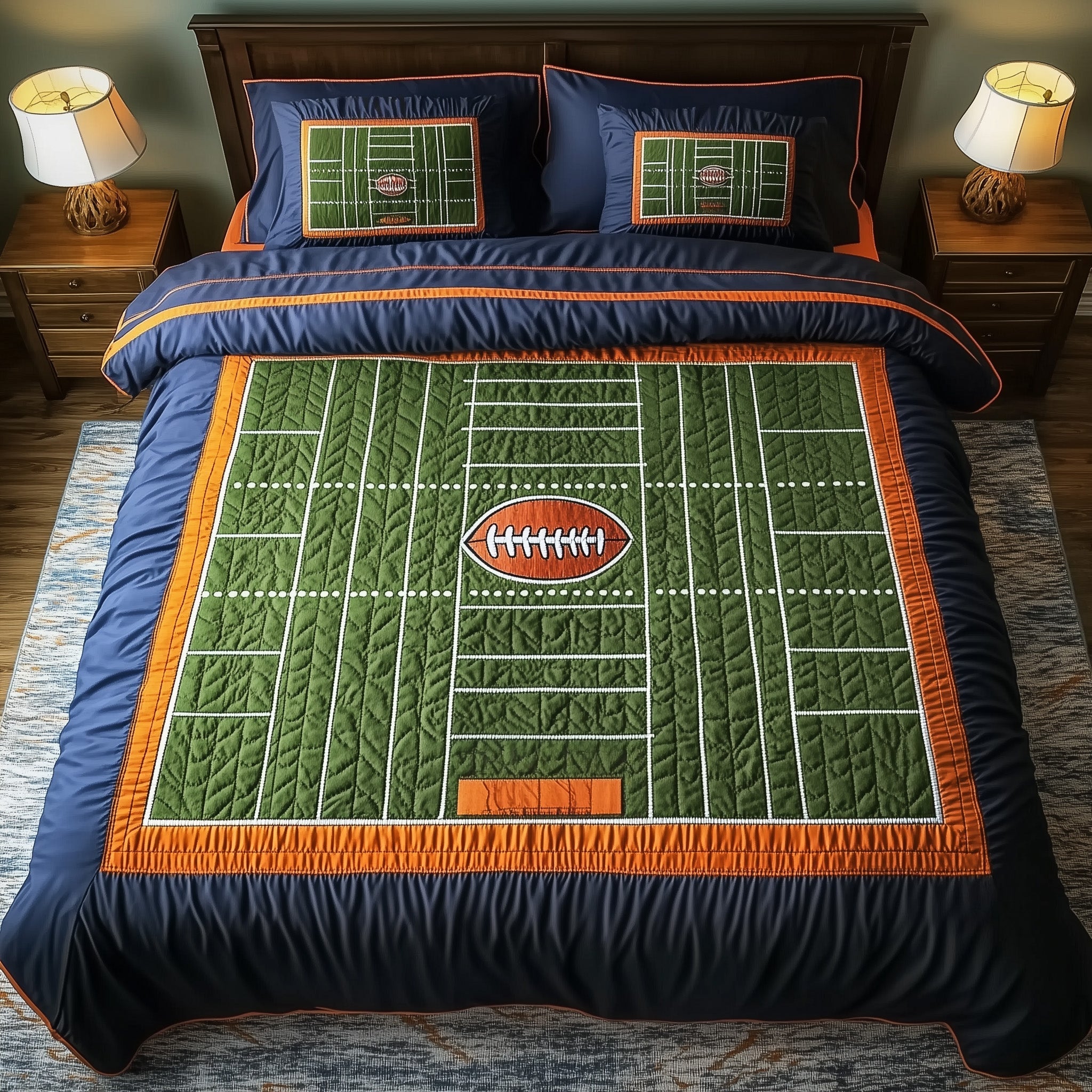 Football Field Quilted Bedding Set Duvet Cover Merchandise Gifts For Men Who Like Football
