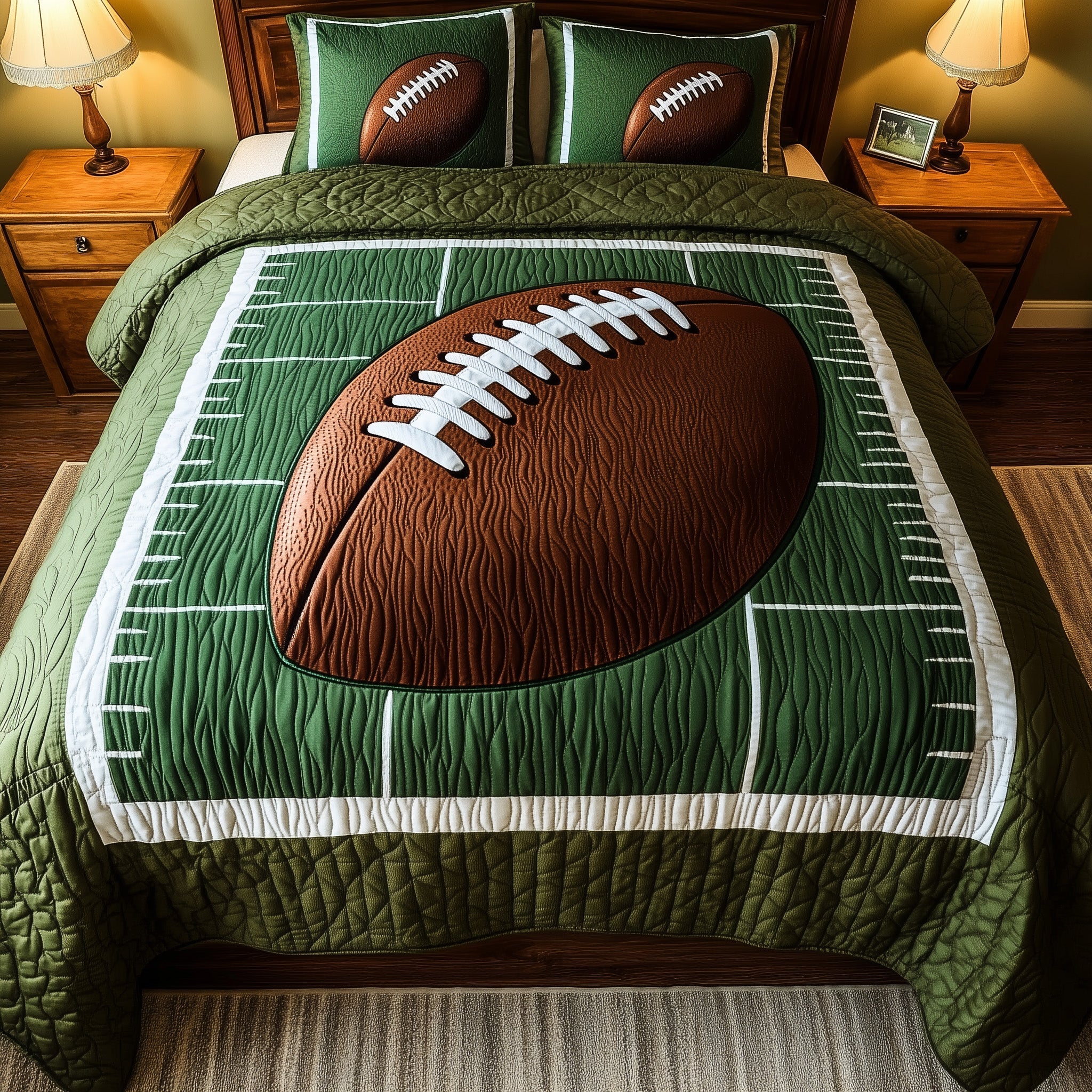 Football Field Quilted Bedding Set Duvet Cover Merchandise Good Gifts For Football Players